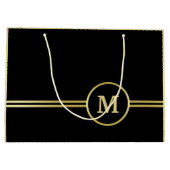 エレガントなゴールドのブラック背景にパーソナライズされたモノグラム ラージペーパーバッグ (裏面)