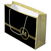 エレガントなゴールドのブラック背景にパーソナライズされたモノグラム ラージペーパーバッグ (正面アングル)