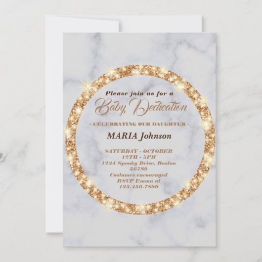 エレガントなゴールドのベビー奉献招待状 招待状 (正面)