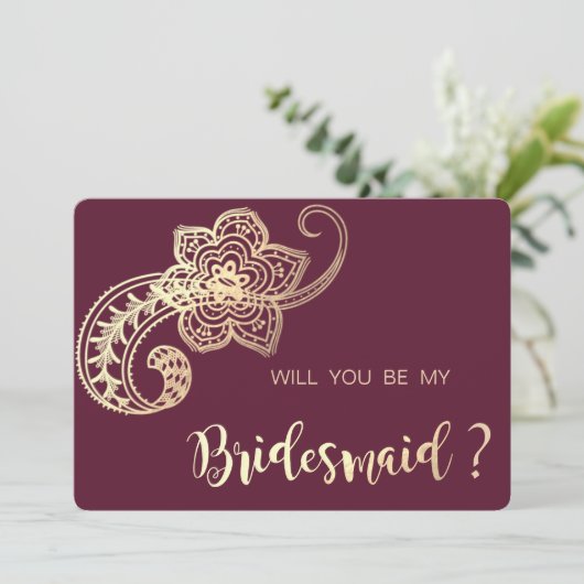 エレガントなゴールドのペイズリーの花嫁の友人へのカード 招待状 (スタンド正面)