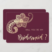 エレガントなゴールドのペイズリーの花嫁の友人カード 招待状 (正面/裏面)