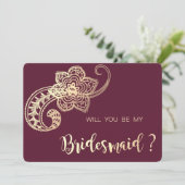 エレガントなゴールドのペイズリーの花嫁の友人カード 招待状 (スタンド正面)