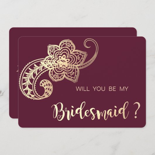 エレガントなゴールドのペイズリー柄のウェディングパーティーのためのカード 招待状 (正面/裏面)