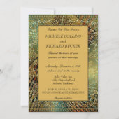 エレガントなゴールドのペイズリー 招待状 (正面)