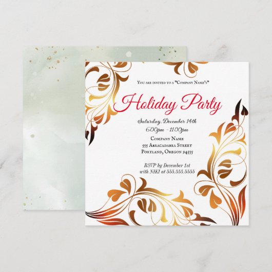 エレガントなゴールドのホリデーパーティー会社招待状 招待状 (正面/裏面)