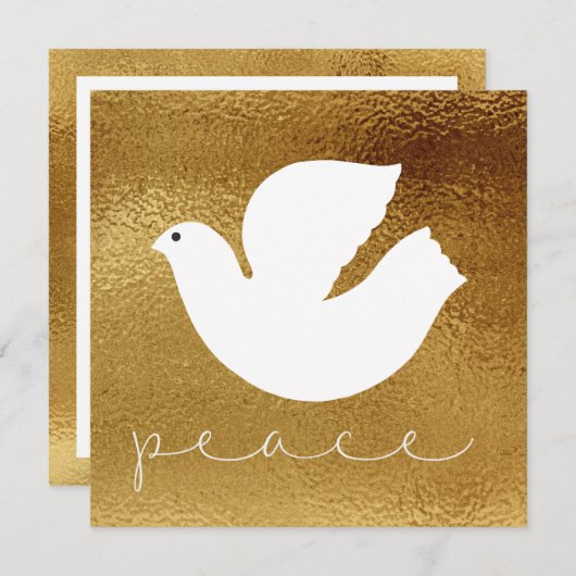 エレガントなゴールドのモダンな平和のホリデーカード シーズンカード (正面/裏面)