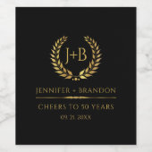 エレガントなゴールドのラウレルリース　50年のお祝い ワインラベル (シングルラベル)