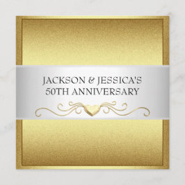 エレガントなゴールドのラブハート 50周年パーティー 招待状
