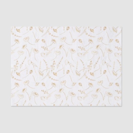 エレガントなゴールドのワイルドフラワースケッチ シンプルな花柄 薄葉紙 (正面)