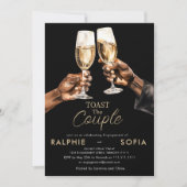 エレガントなゴールドの乾杯 結婚 記念の祝賀 招待状 (正面)