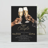 エレガントなゴールドの乾杯 結婚 記念の祝賀 招待状 (スタンド正面)