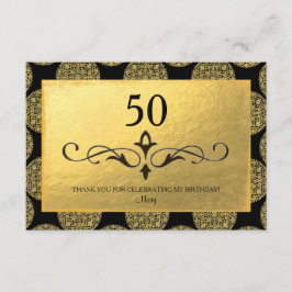 エレガントなゴールドの円形パターンとブラックの「ありがとう」 サンキューカード