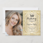 エレガントなゴールドの写真 50歳の誕生日 招待状 (正面)