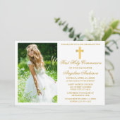 エレガントなゴールドの初めての聖体拝領写真 招待状 (スタンド正面)