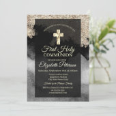 エレガントなゴールドの十字架 ファーストホーリーコミュニオン 招待状 (スタンド正面)