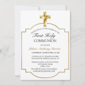 エレガントなゴールドの十字架 初聖体拝領 招待状 (正面)