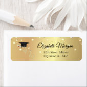 エレガントなゴールドの卒業キャップとコンフェッティ ラベル (インサイチュ)