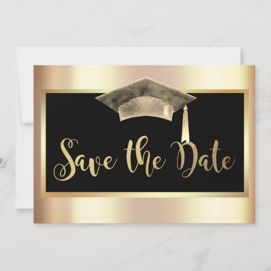 エレガントなゴールドの卒業帽のタッセルでSave The Date セーブザデート (正面)