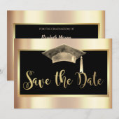エレガントなゴールドの卒業帽のタッセルでSave The Date セーブザデート (正面/裏面)