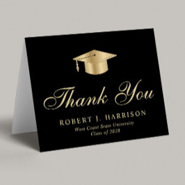 エレガントなゴールドの卒業帽 ブラック 卒業 サンキューカード