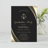 エレガントなゴールドの天秤の黒い卒業枠 招待状 (スタンド正面)