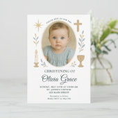 エレガントなゴールドの女の子の洗礼招待状 招待状 (スタンド正面)