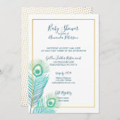 エレガントなゴールドの孔雀のベビーシャワー招待状 招待状 (正面/裏面)