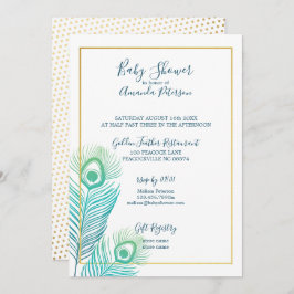 エレガントなゴールドの孔雀のベビーシャワー招待状 招待状