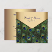 エレガントなゴールドの孔雀の結婚式の招待状 招待状 (正面/裏面)