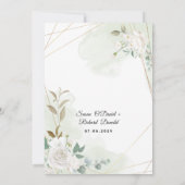 エレガントなゴールドの幾何学的な花と緑のウェディング 招待状 (裏面)