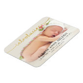 エレガントなゴールドの手書き文字の写真 出生発表 マグネット (左側)