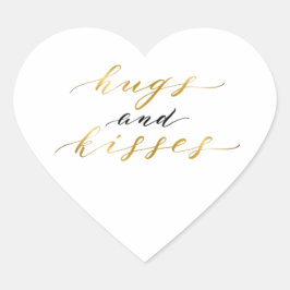 エレガントなゴールドの文字のハグ＆キス ハートシール