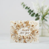エレガントなゴールドの新年おめでとう ポストカード (スタンド正面)