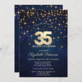 エレガントなゴールドの星 ネイビーブルー 35歳の誕生日パーティー 招待状 (正面/裏面)