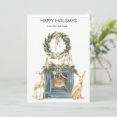 エレガントなゴールドの暖炉のクリスマスのフラット シーズンカード (スタンド正面)