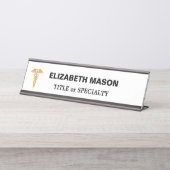 エレガントなゴールドの杖のマーク（白地） デスクネームプレート (正面)