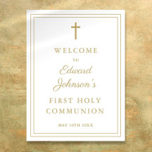 エレガントなゴールドの枠線が入った聖体拝領の歓迎看板