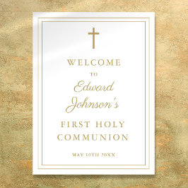エレガントなゴールドの枠線が入った聖体拝領の歓迎看板 ポスター