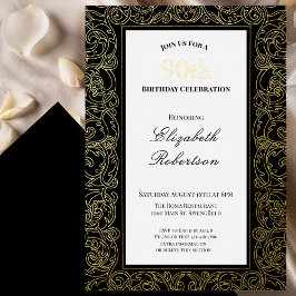 エレガントなゴールドの枠 女性の90歳の誕生日 ゴールド 箔招待状