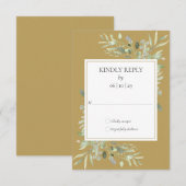 エレガントなゴールドの水彩グリーンウェディング 出欠カード (正面/裏面)