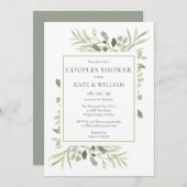 エレガントなゴールドの水彩グリーン カップルシャワーの招待状 招待状 (正面/裏面)