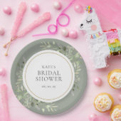 エレガントなゴールドの水彩グリーン ブライダルシャワー ペーパープレート (パーティー)