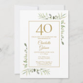 エレガントなゴールドの水彩グリーン 40歳の誕生日 招待状 (正面)