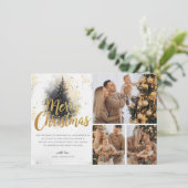 エレガントなゴールドの水彩画の木のマルチ写真クリスマス 招待状 (スタンド正面)