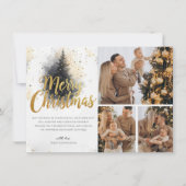 エレガントなゴールドの水彩画の木のマルチ写真クリスマス 招待状 (正面)