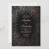 エレガントなゴールドの水玉模様。 黒のモダンな結婚式 招待状 (正面)