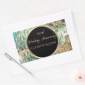 エレガントなゴールドの渦巻き アニバーサリー グリーン マーブル 長方形シール (封筒)