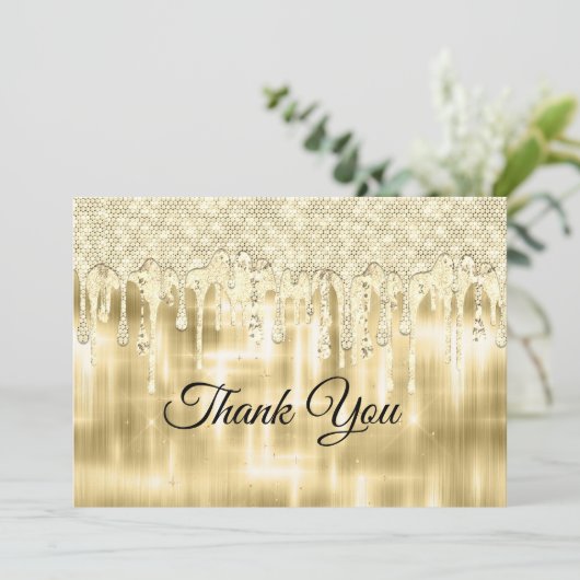 エレガントなゴールドの滴るグリッター サンキューカード (スタンド正面)