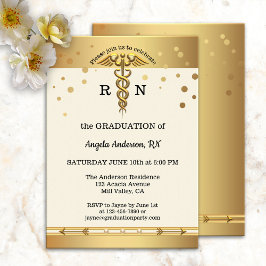 エレガントなゴールドの看護学校卒業招待状 招待状