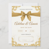 エレガントなゴールドの結婚式お祝いカード 招待状 (正面)